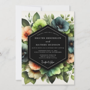 Slate Coral Artistic Bloom Wedding Invitation