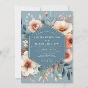 Slate & Coral Painted Bloom Wedding Invitation