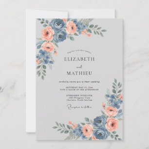 Slate Coral Ranunculus Sage Wedding Invitation