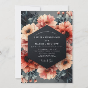 Slate Coral Still Life Wedding Invitation
