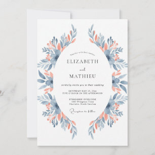 Slate Coral Wreath Wedding Invitation
