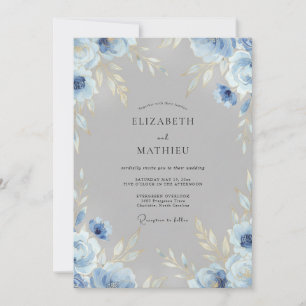 Slate Cornflower Leafy Wedding Invitation