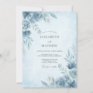 Slate Cornflower Peony Wedding Invitation