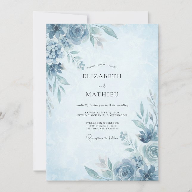 Slate Cornflower Peony Wedding Invitation (Front)