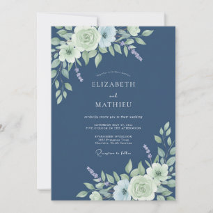 Slate Cornflower Sprig Eucalyptus Wedding Invitation