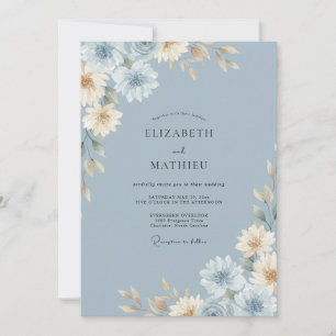 Slate Cream Dahlia Wedding Invitation
