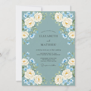 Slate Cream Rose Wedding Invitation