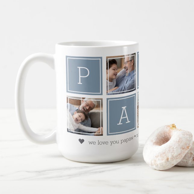 Slate | Custom Papaw 5 Photo Colorblock Collage Coffee Mug (With Donut)