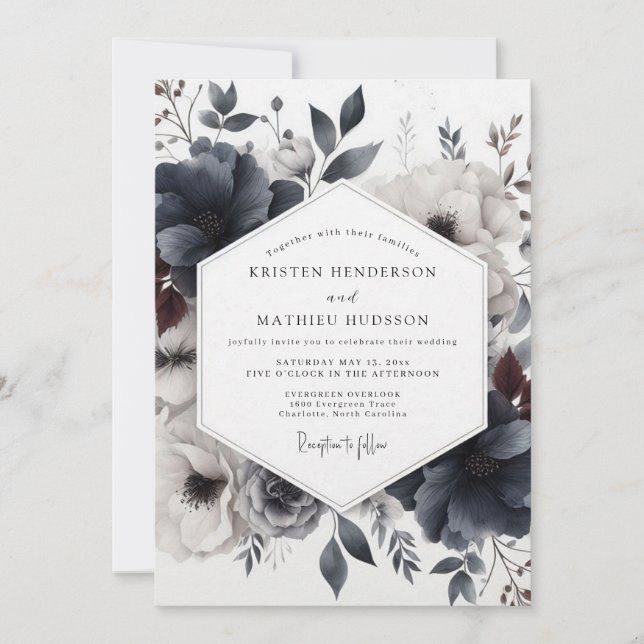 Slate Dusky Bloom Wedding Invitation (Front)