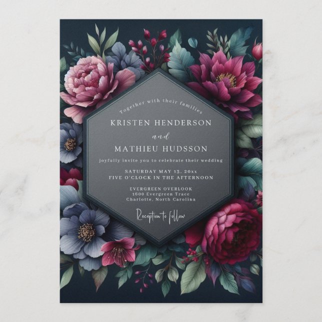 Slate Elderberry Bloom Wedding Invitation (Front)