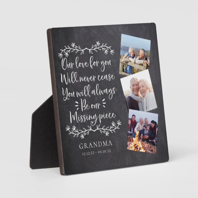 Slate Family Memorial Three Photo Keepsake Plaque (Front)