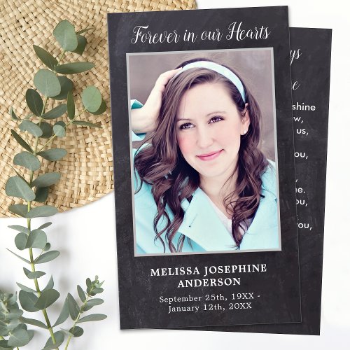 Slate Forever in our Hearts Funeral Prayer Card