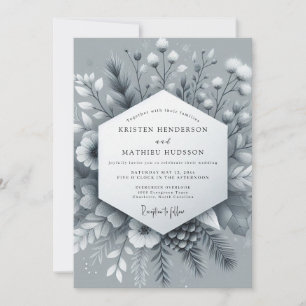 Slate Frosted Bloom Wedding Invitation