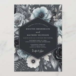 Slate Gloaming Flora Wedding Invitation