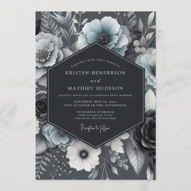 Slate Gloaming Flora Wedding Invitation (Front)