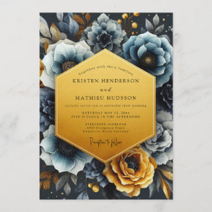 Slate Gold Moody Bloom Wedding Invitation