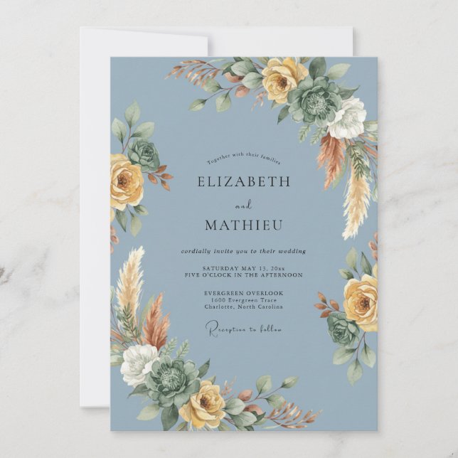 Slate Gold Pampas Eucalyptus Wedding Invitation (Front)