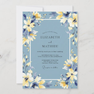 Slate Golden Bloom Wedding Invitation