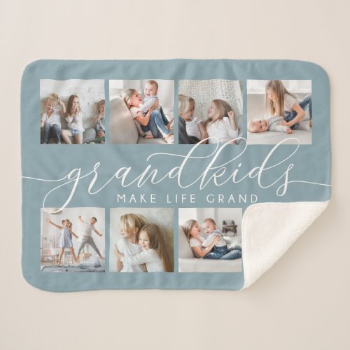 Slate  Grandkids Make Life Grand Photo Collage Sherpa Blanket