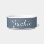 Slate Gray and White Minimal Handwritten Name Pet Bowl<br><div class="desc">Slate Gray and White Minimal Handwritten Name Cat Dog Pet Bowl. You can also remove the personalization and enjoy the elegant and minimal one color design.</div>