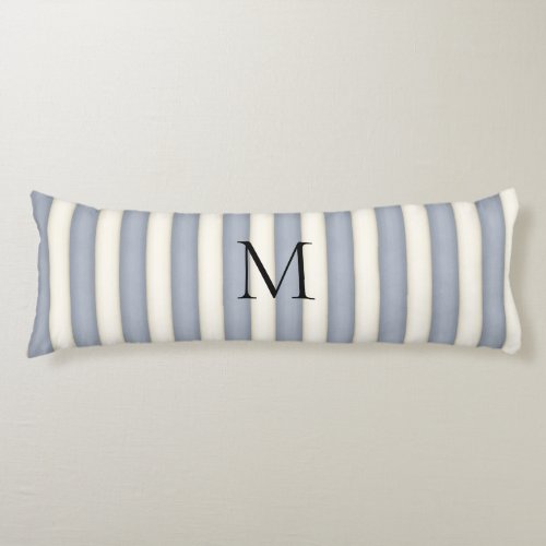 Slate Gray  Antique White Stripes Monogrammed Body Pillow