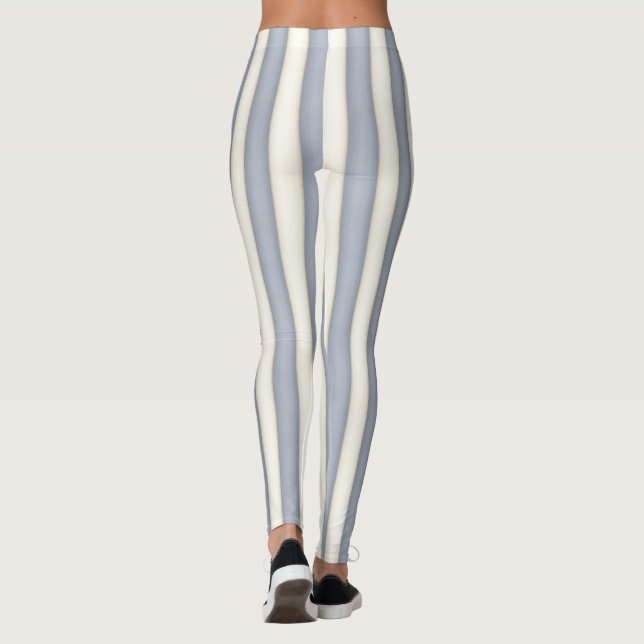 Slate Gray & Antique White Vertical Stripes Funny Leggings (Back)