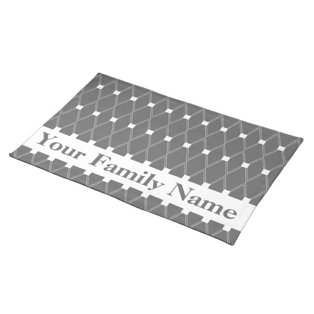 Slate Gray Argyle Lattice with custom text Cloth Placemat (On Table)