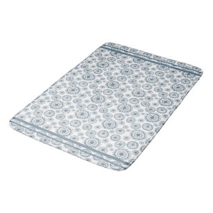 Slate Gray Blue Circle Flower Pattern  Shower Curt Bath Mat