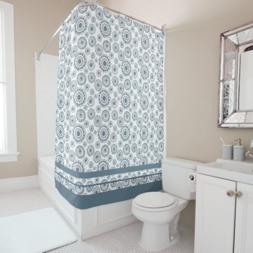 Slate Gray Blue Circle Flower Pattern  Shower Curt Shower Curtain