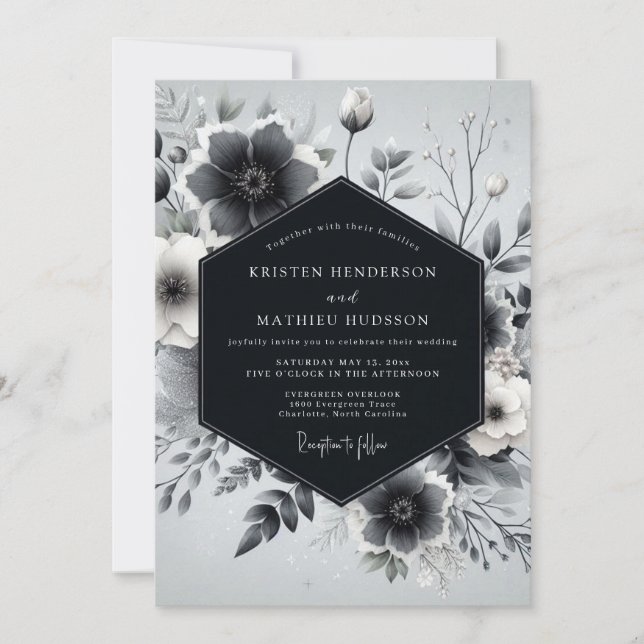 Slate Gray Botanical Romance Wedding Invitation (Front)