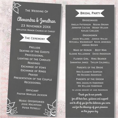 Slate Gray Chalk Style Flat Wedding Program