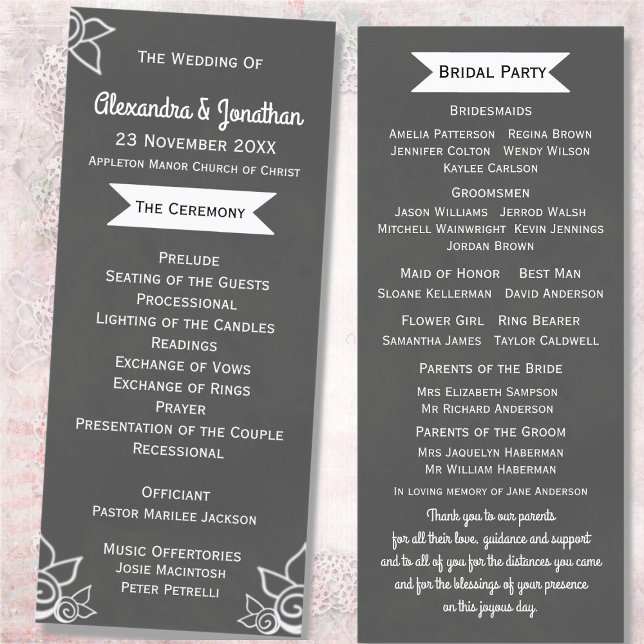 Slate Gray Chalk Style Flat Wedding Program (Creator Uploaded)