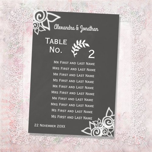 Slate Gray Chalk Style Table Number Seating Card