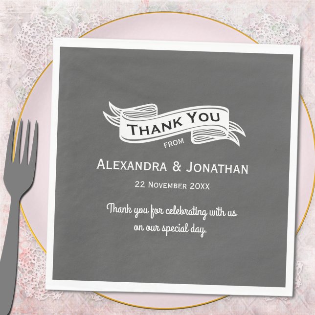 Slate Gray Chalk Style Wedding Thank You Napkins (Creator Uploaded)
