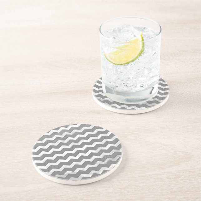 Slate Gray Chevron Pattern Coaster (Side)