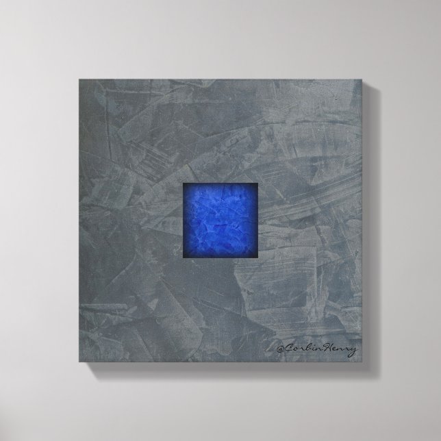 Slate Gray Cobalt Blue Modern Art With Signature Canvas Print (Front)