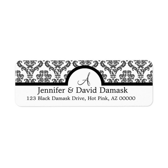 Slate Gray Damask Monogram Labels (Front)