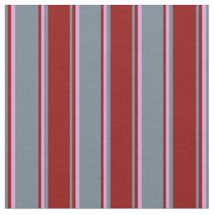 Slate Gray, Dark Red & Plum Lined Pattern Fabric