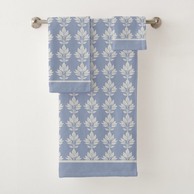 Slate Gray Elegant Leaf Pattern Bath Towel Set (Insitu)