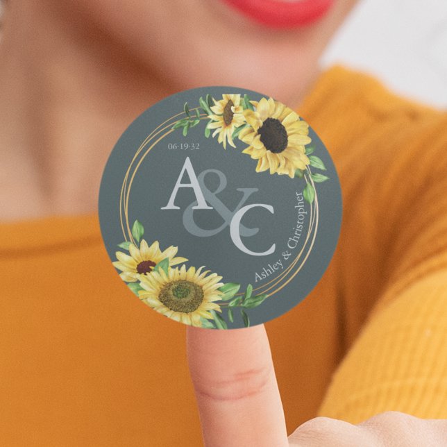 Slate Gray • Elegant Modern Wedding Classic Round Sticker (Creator Uploaded)