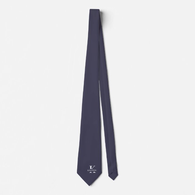 Slate Gray Elegant Monogram + Name Neck Tie (Front)