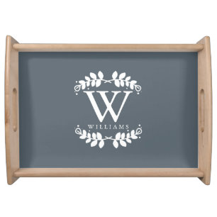 Slate Gray Elegant Monogram Serving Tray