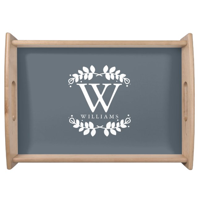 Slate Gray Elegant Monogram Serving Tray (Front)