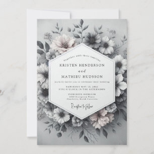 Slate Gray Enchanting Vintage Wedding Invitation