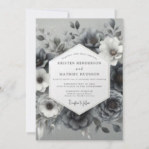 Slate Gray Ethereal Bloom Wedding Invitation