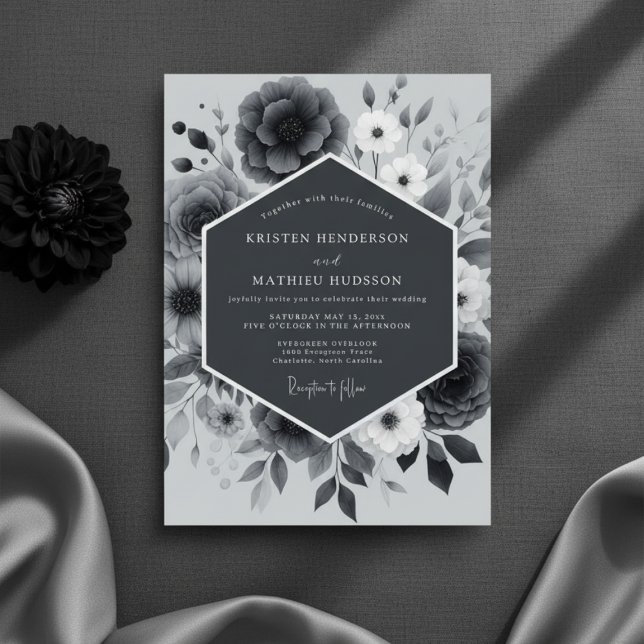 Slate Gray Floral Romantic Wedding Invitation (Creator Uploaded)