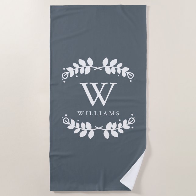 Slate Gray Framed Monogram Beach Towel (Front)