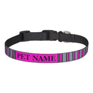 Slate Gray Fuchsia Elegant Stripes Name Cat Dog Pet Collar