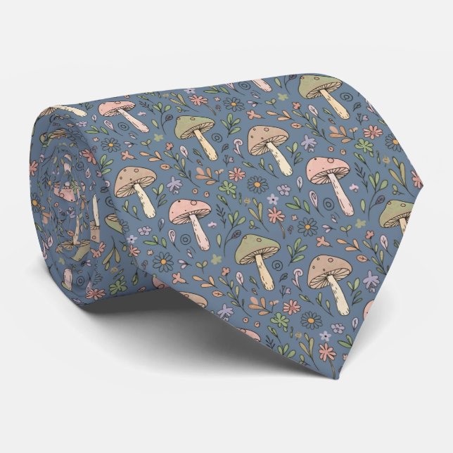 Slate Gray Fungi Botanical | Modern Groomsmen Neck Tie (Rolled)