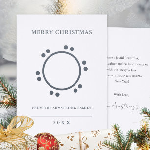 Slate Gray Geometric Dot Wreath Letterpress Photo Cards